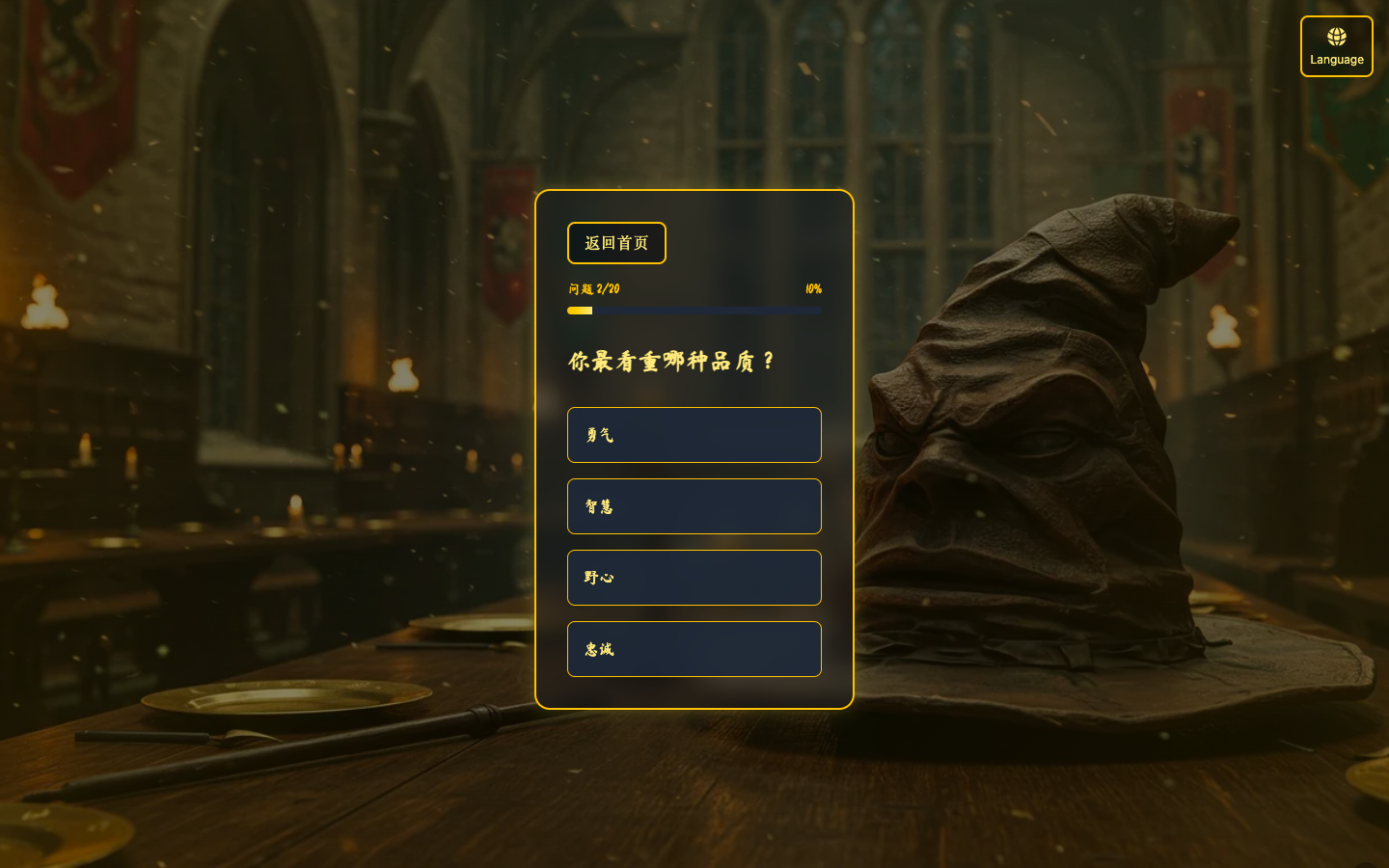 Harry Potter House Quiz 哈利波特学院测试